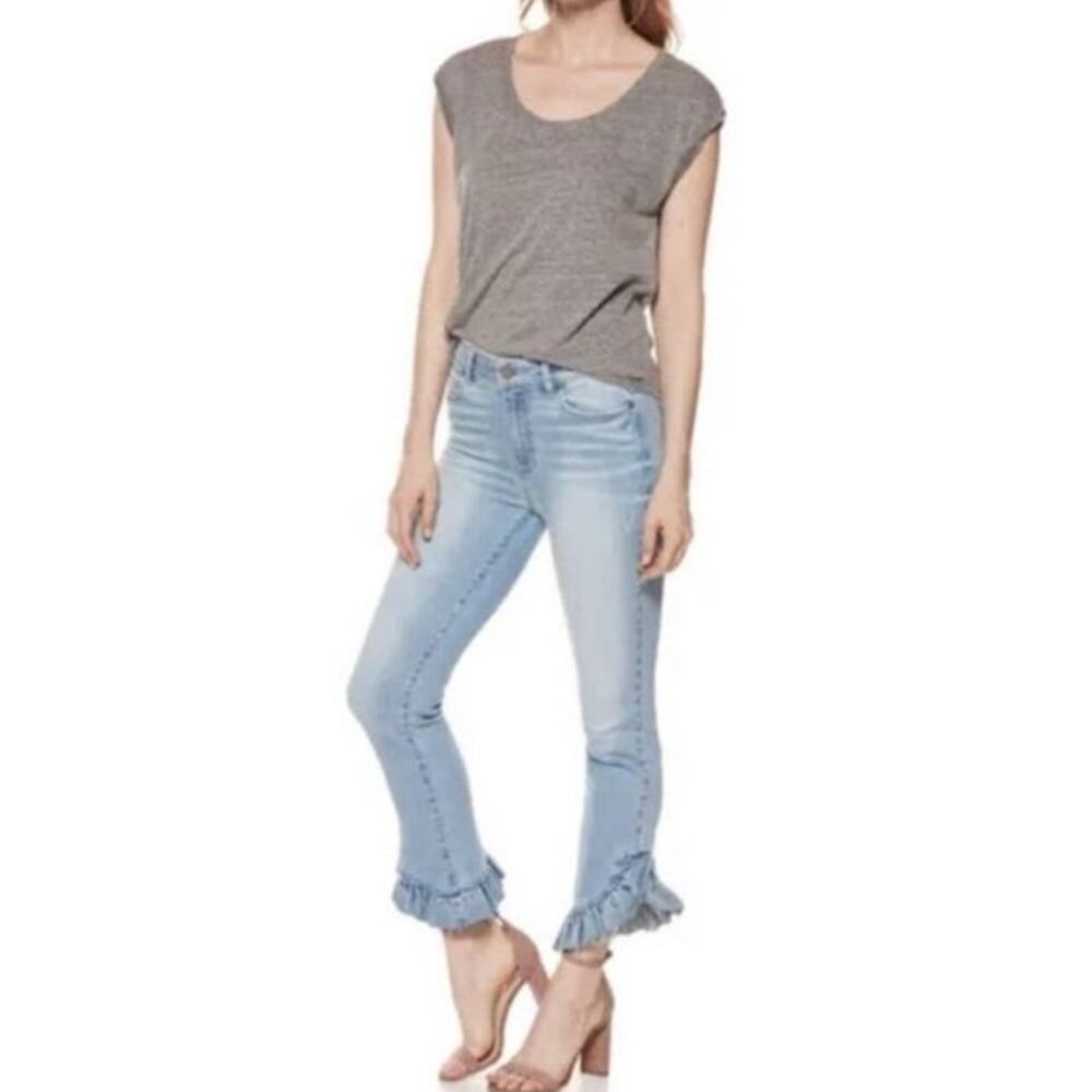 PAIGE Hoxton Ruffle Hem JStraight Jeans Light‎ Denim Wash Size 28 Boho Festival